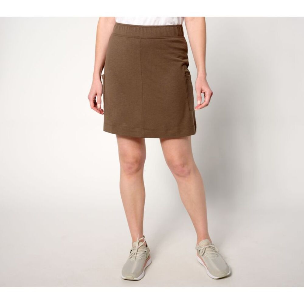 Denim & Co. Women's Petite Skirt 4XP Active Soft Blend Knit Cargo Brown A653937